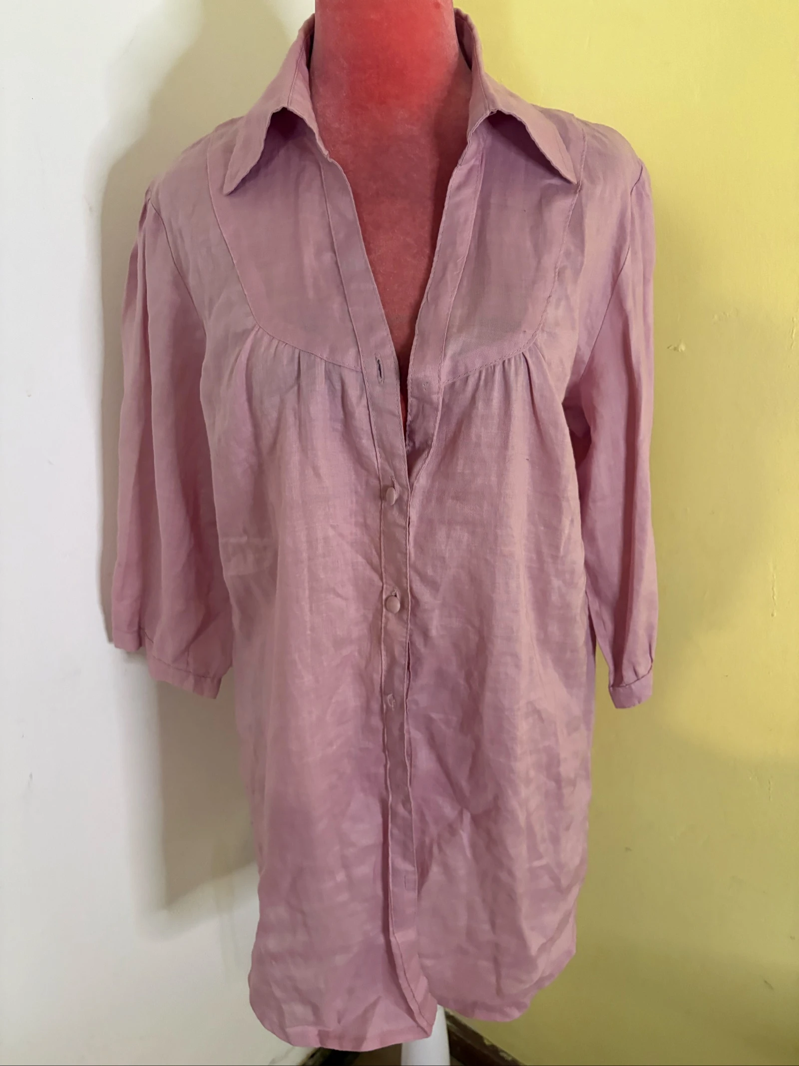 Túnica Camiseira de Linho Rosa Velho ,Manga 3/4 